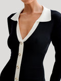 GETADME Tossy Ruffled Bow Knit Mini Dress Women's Summer Backless Contrast Cardigan Lace-Up Elegant Dress Female Knitwear Bandage Dress