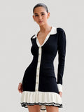 GETADME Tossy Ruffled Bow Knit Mini Dress Women's Summer Backless Contrast Cardigan Lace-Up Elegant Dress Female Knitwear Bandage Dress