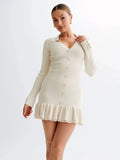 GETADME Tossy Ruffled Bow Knit Mini Dress Women's Summer Backless Contrast Cardigan Lace-Up Elegant Dress Female Knitwear Bandage Dress