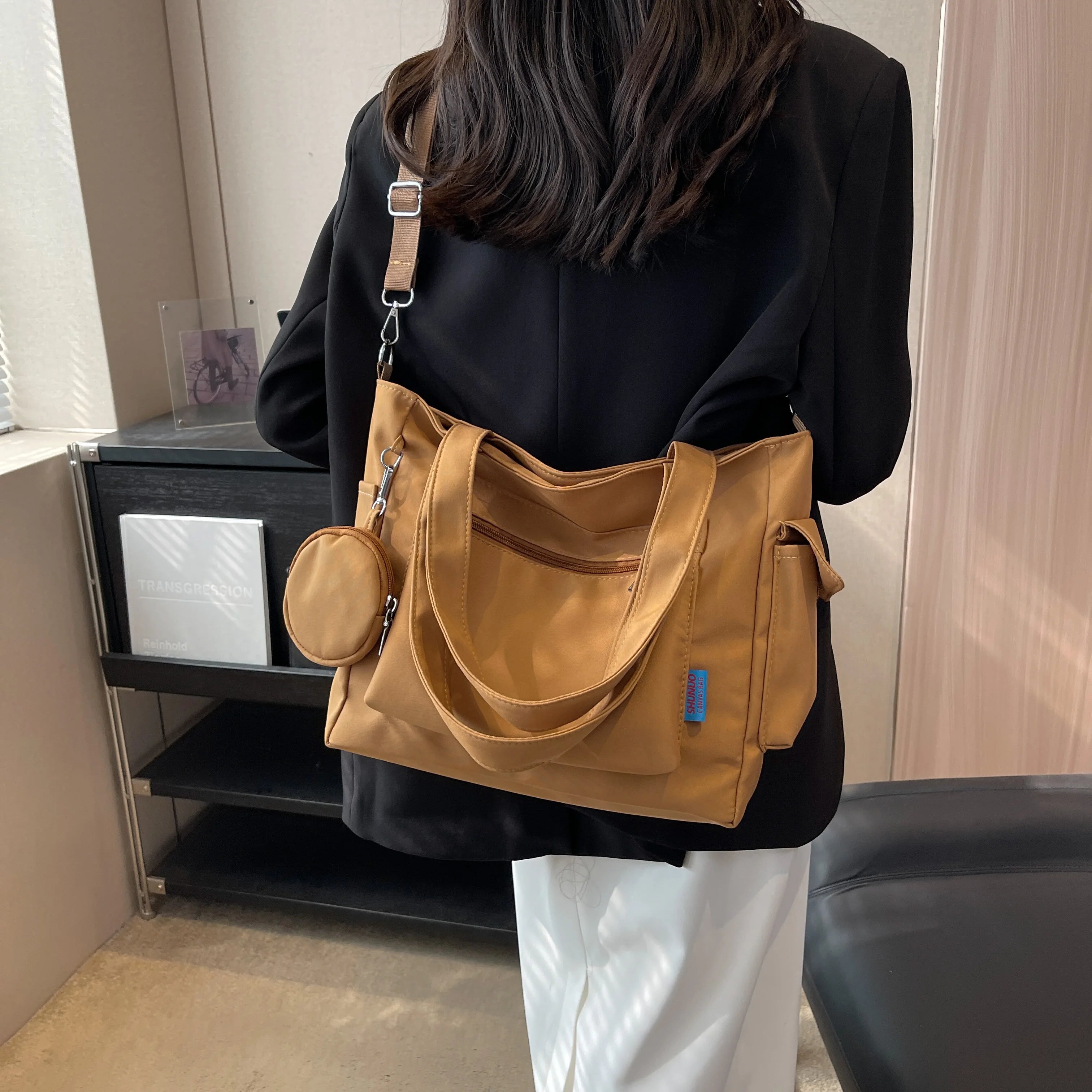 GETADME Two-piece set with multi-pocket design for ladies tote bag, college student commuter bag is suitable for work/commute/shopping