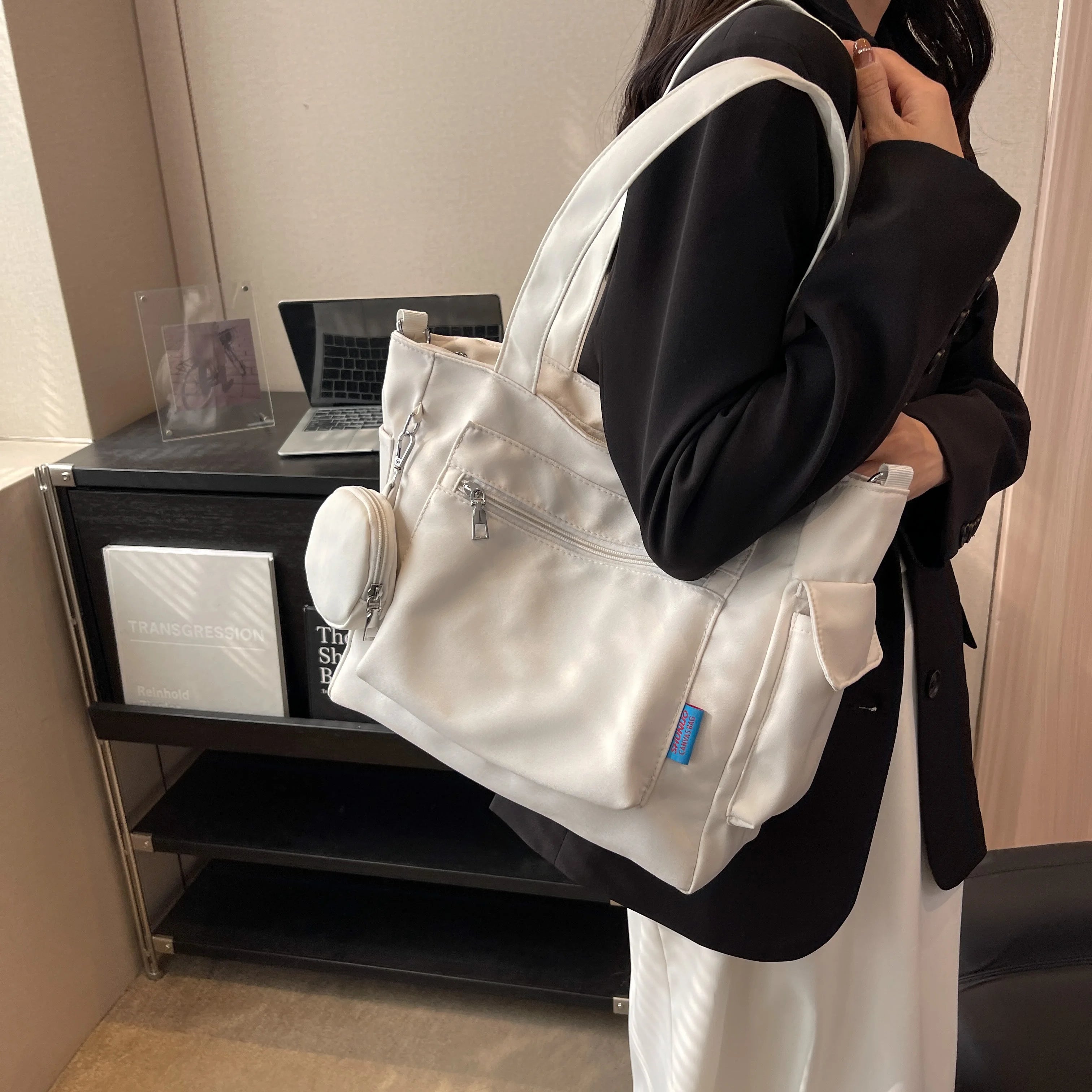 GETADME Two-piece set with multi-pocket design for ladies tote bag, college student commuter bag is suitable for work/commute/shopping