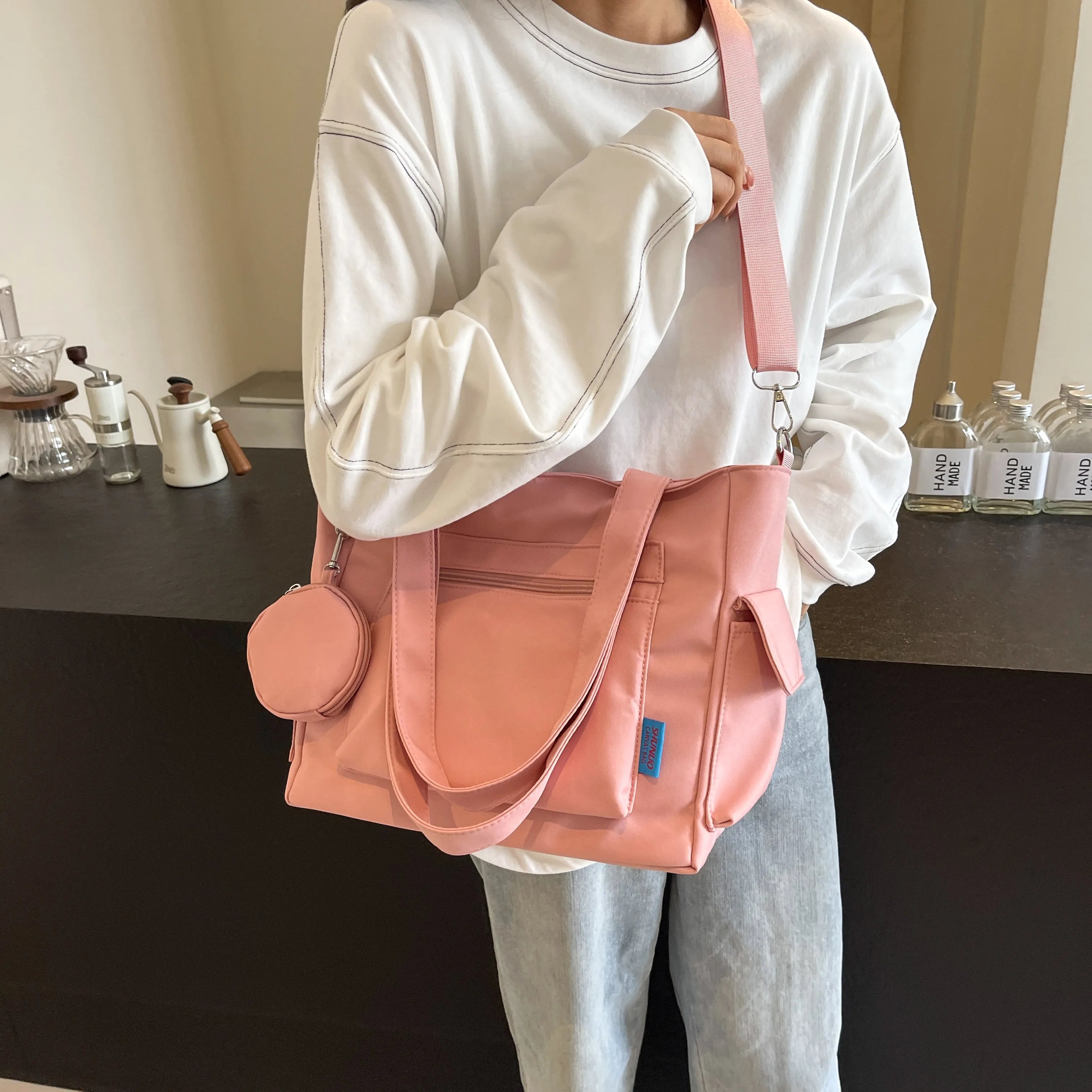 GETADME Two-piece set with multi-pocket design for ladies tote bag, college student commuter bag is suitable for work/commute/shopping