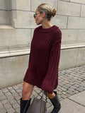 Getadme Vintage Oversized Burgundy Sweater Top Women Fashion Casual O-neck Long Sleeve Pullover Autumn Lady High Street Knitwear