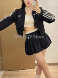 GETADME Woman New 2000s Aesthetics Elegant Two Piece Skirt Set Women Sexy Sport Wear Coat + Mini Skirt Suit Female High Street Chic Sets