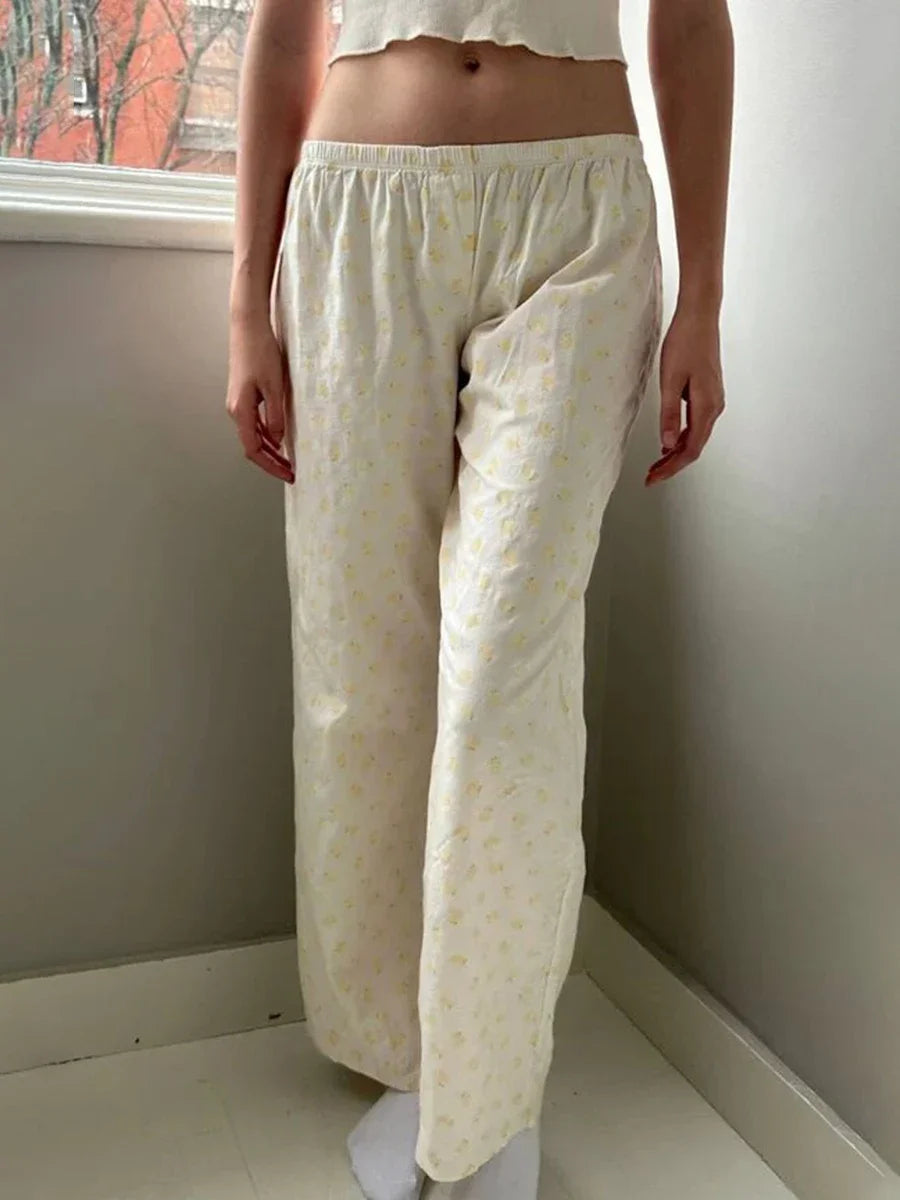 GETADME Women Little Ducks Cute Pajama Pants 2024 Fashion Summer Elastic High Waist Cotton Straight Pant Baby Girls Home Trousers Y2k