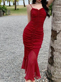 GETADME Women Sexy Spaghetti Strap Sleeveless Red Dress Female Backless Mermaid Midi Dresses Vestidos