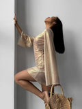 GETADME Women Shiny Short Dresses Sexy Long Flare Sleeve Mesh Through Party Dress 2024 Autumn New Clubwear Streetwear Vestidos