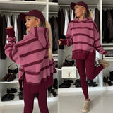 GETADME Women Two Piece Set Pants Sets Striped Hooded Sweatshirts Matching Sets Y2k Tops Tracksuit Autumn Winter Long Pant High Waist