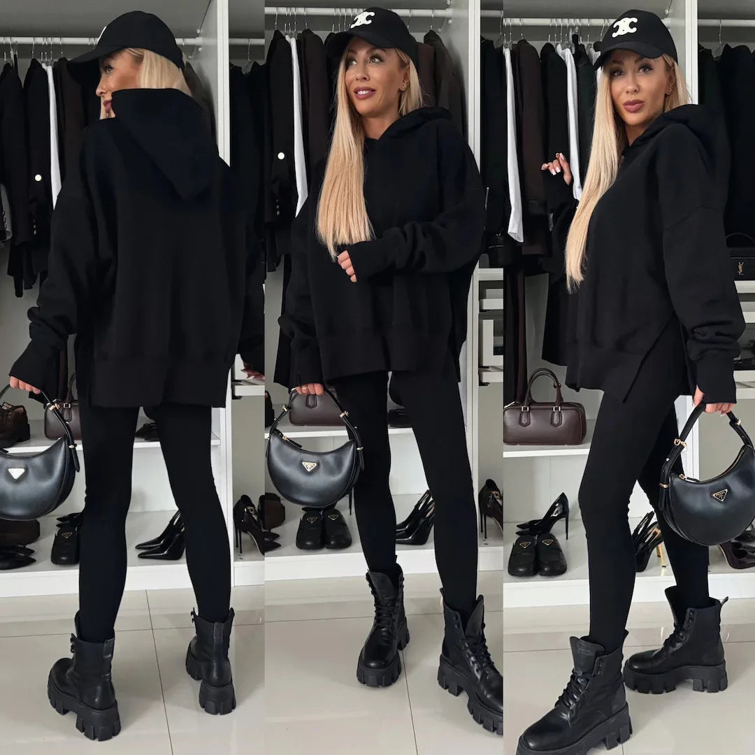 GETADME Women Two Piece Set Pants Sets Striped Hooded Sweatshirts Matching Sets Y2k Tops Tracksuit Autumn Winter Long Pant High Waist