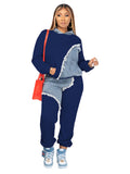 GETADME Women Two Piece Sets Tracksuit Autumn Jeans Splicing Hooded Top Sweatshirts Pocket Jogger Pants Suit Loose Female Office Lady
