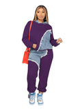 GETADME Women Two Piece Sets Tracksuit Autumn Jeans Splicing Hooded Top Sweatshirts Pocket Jogger Pants Suit Loose Female Office Lady