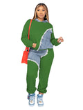 GETADME Women Two Piece Sets Tracksuit Autumn Jeans Splicing Hooded Top Sweatshirts Pocket Jogger Pants Suit Loose Female Office Lady