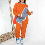 GETADME Women Two Piece Sets Tracksuit Autumn Jeans Splicing Hooded Top Sweatshirts Pocket Jogger Pants Suit Loose Female Office Lady