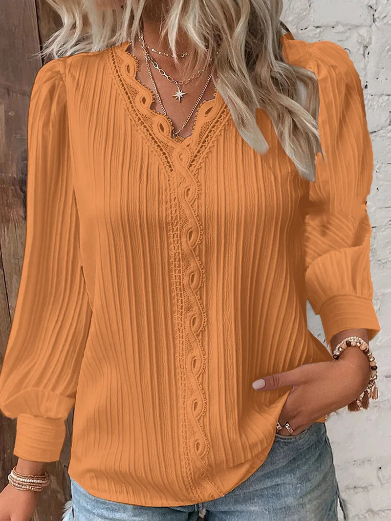 GETADME Women White Striped Women's Blouses Fashion Solid V-neck Casual Long Sleeve Tops Elegant Office Ladies Shirts Female Slim Blusas