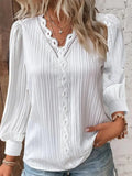 GETADME Women White Striped Women's Blouses Fashion Solid V-neck Casual Long Sleeve Tops Elegant Office Ladies Shirts Female Slim Blusas