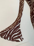 GETADME Women Zebra Print Long Flare Sleeve Slim Waist Maxi Long 100% Silk Dress