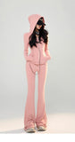 GETADME Y2K High Street Two Piece Set Tracksuit Women Hooded Zipper Jacket + Drawstring Wide Leg Pants Korean Fashion Solid Slim Outfits
