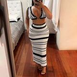 GETADME hirigin Chic Women 2Pcs Knit Skirt Outfits Stripe Print Crop Tank Tops with High Waist Slim Long Skirt Set Beach Holiday Clothes