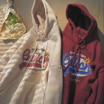 Getadme-Fall/Winter New Loose Hoodies Women's Plus Velvet College Style Printed Jacket Korean Male Student Off White Ins Trend Coat