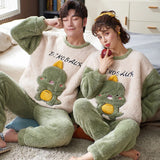 Getadme Couples Pajamas Sets Women Men Winter Thicken Pyjamas Sleepwear Cartoon Dinosaur Korean Lovers Homewear Soft Warm Pijama Hoodies
