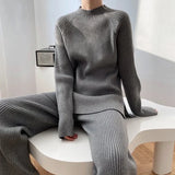 Getadme-Autumn Winter Korean Fashion Casual Tracksuit Women Jumpers Pullover Sweater Tops + Wide Leg Pant Suits Knitted 2 Piece Set
