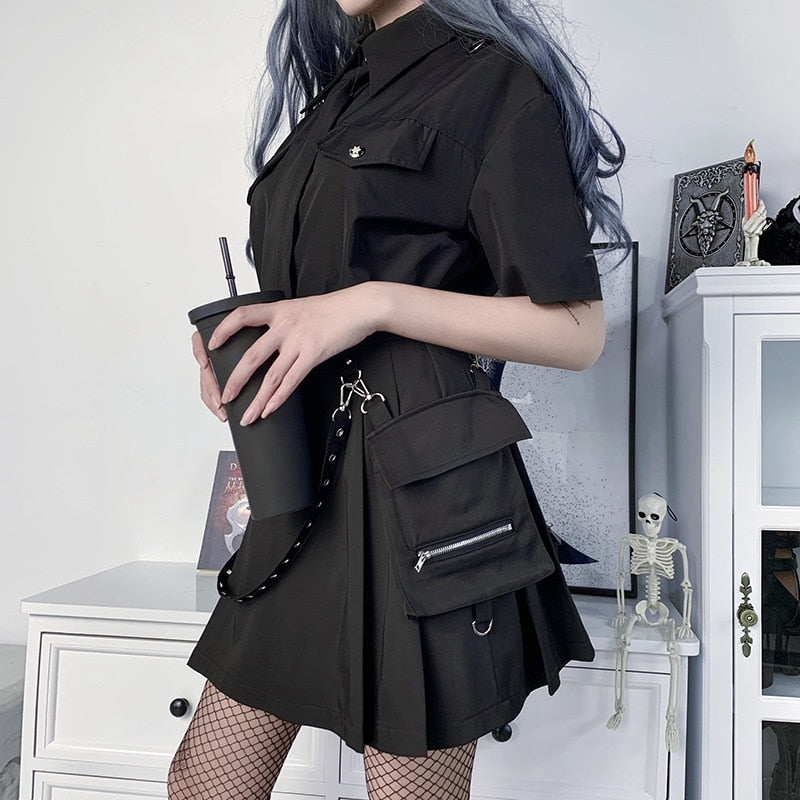 Women Sexy Patchwork Bandage Mini Skirt With Pocket Harajuku Punk Gothic Black High Waist Skirts Y2K Summer Chic Streetwear