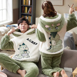 Getadme Couples Pajamas Sets Women Men Winter Thicken Pyjamas Sleepwear Cartoon Dinosaur Korean Lovers Homewear Soft Warm Pijama Hoodies