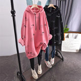 Getadme-New Large Size Plus Velvet Hoodies Women Loose Korean Style Autumn And Winter New Mid-length Thick Coat Women's Hooded Top