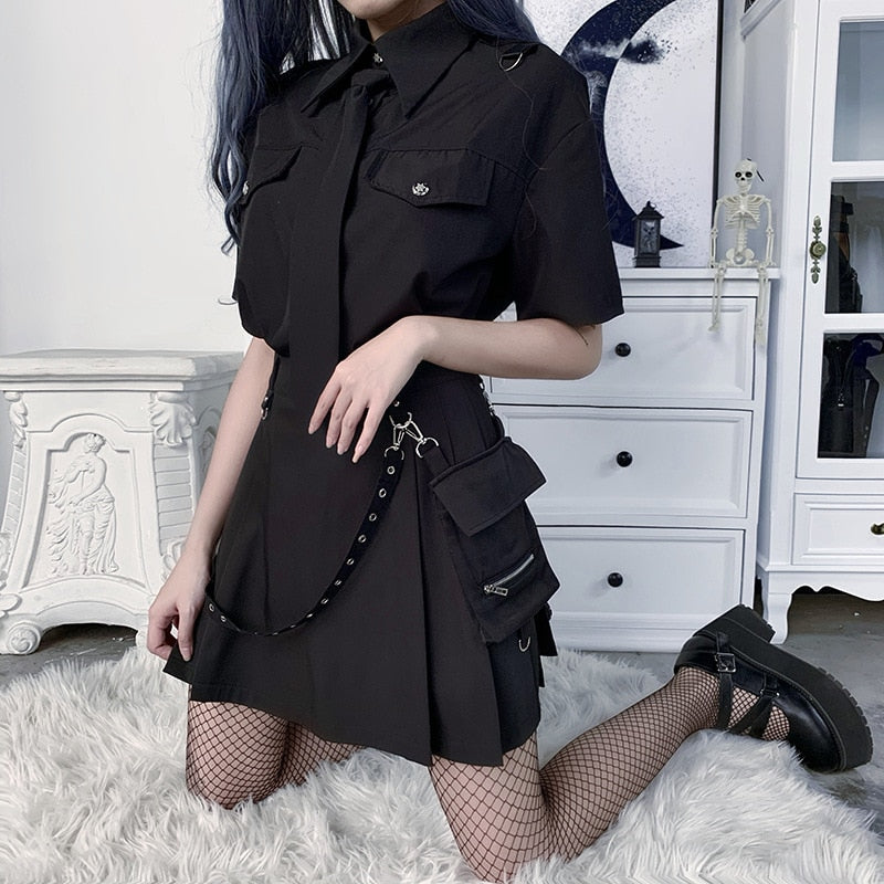 Women Sexy Patchwork Bandage Mini Skirt With Pocket Harajuku Punk Gothic Black High Waist Skirts Y2K Summer Chic Streetwear