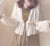 Getadme-Cardigan Women New Spring Loose Lace-up Sweet Girls Batwing Sleeve Vintage Korean Style Knitted Sweaters Sun-protection Female