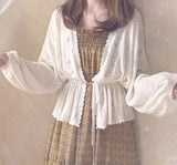 Getadme-Cardigan Women New Spring Loose Lace-up Sweet Girls Batwing Sleeve Vintage Korean Style Knitted Sweaters Sun-protection Female