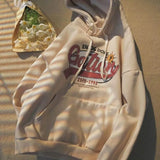 Getadme-Fall/Winter New Loose Hoodies Women's Plus Velvet College Style Printed Jacket Korean Male Student Off White Ins Trend Coat