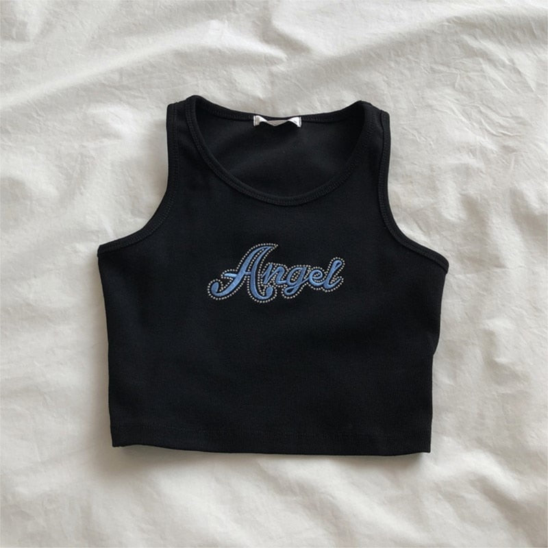 Summer y2k clothing Casual Aesthetic Camisole Female Sleeveless Angel Embroidery Vest Quality Knitted Camis 90's women Tank Tops
