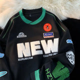 Getadme Spring and autumn sweater men round neck letter embroidery loose trend large size all-match top ins couple gothic top