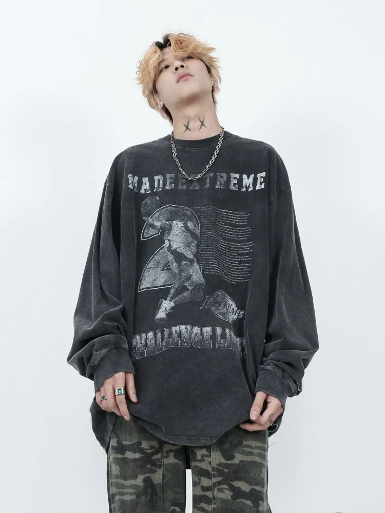 HOUZHOU Grunge Hippie Gray Graphic Sweatshirts Women Gothic Harajuku Kpop Oversize Hoodies Korean Long Sleeve Tshirts Distressed