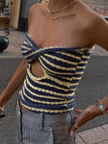 Getadme-Knitted Sweaters Cut Out Sexy Strapless Crop Tops for Women Fashion Backless Striped Cropped Tanks Top Streetwear
