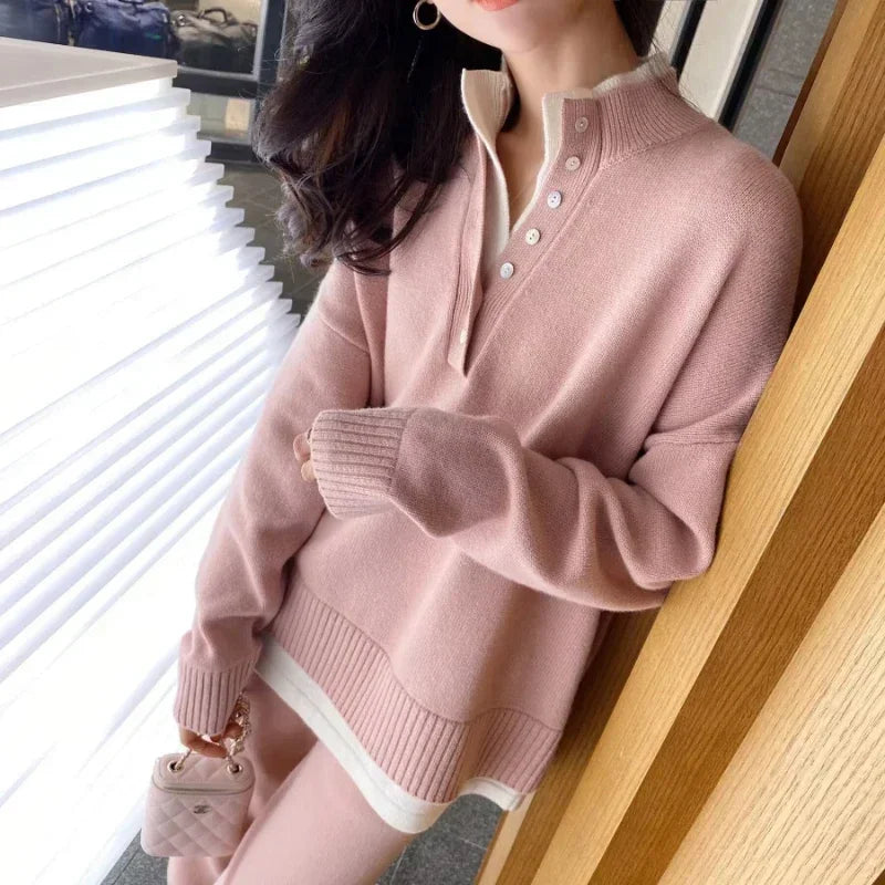 Getadme Two Piece Skirt Set Women Autumn Loose Casual Sweater Wide Leg Pant Sets Knitted Suit New in Matching Sets Women's Clothing