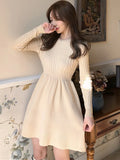 High Quality 2023 New Autumn Winter Knitted Sweater Dress Women A-line Solid High Waist Vestidos Elegant Korean Mini Dresses