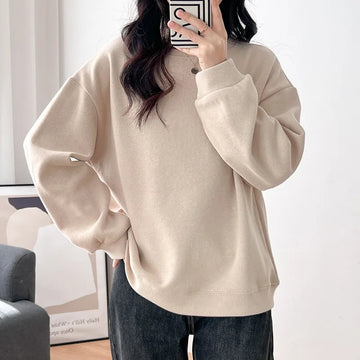 Getadme-Women's Sweater Spring and Autumn Korean Version Cotton Loose Long-sleeved Coat Lazy Wind Small Thickening Coat
