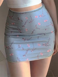 Getadme-Floral Print Mesh High Waist Mini Skirt Ladies Kawaii skirt premium pastel Lace-up sweet Y2k Harajuku Kawaii Sexy Pencil Skirt