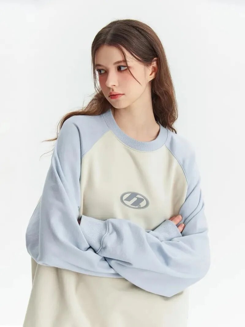 Korean Fashion Oversized Sweatshirt Women Harajuku Streetwear Y2k Patchwork Hoodies Womens Casual Kpop Pullover Long Sleeve Tops