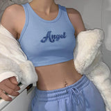 Summer Casual Aesthetic Camisole Women Sleeveless Angel Embroidery Vest Quality Knitted Camis 90's y2k clothing women Tank Tops