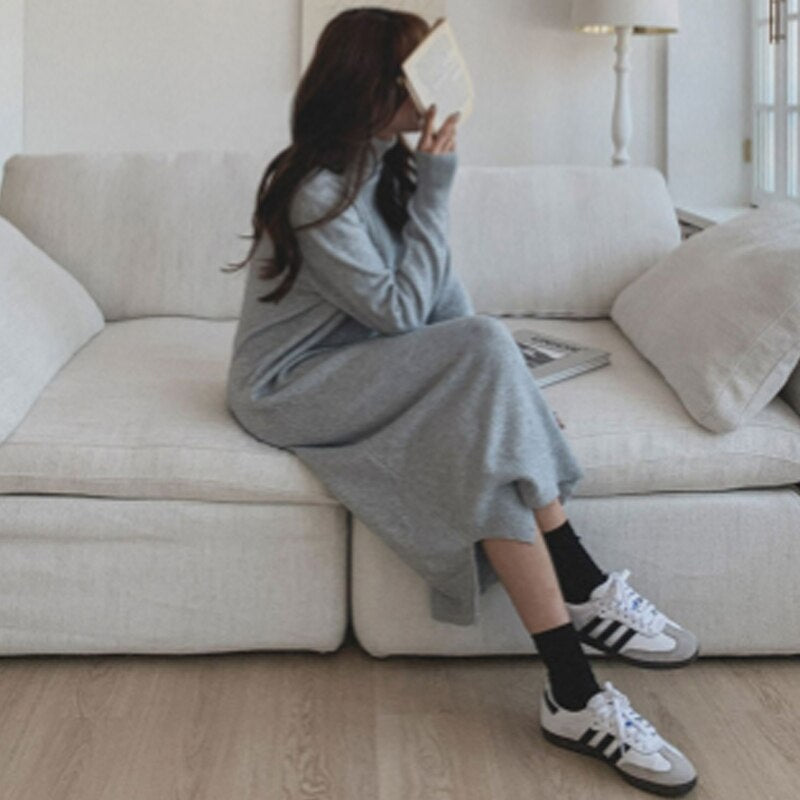 Getadme-Black Turtleneck Long Woolen Dress Women Autumn Winter Turtleneck Oversized Sweater Dresses Women Clothing Chic Knitwear