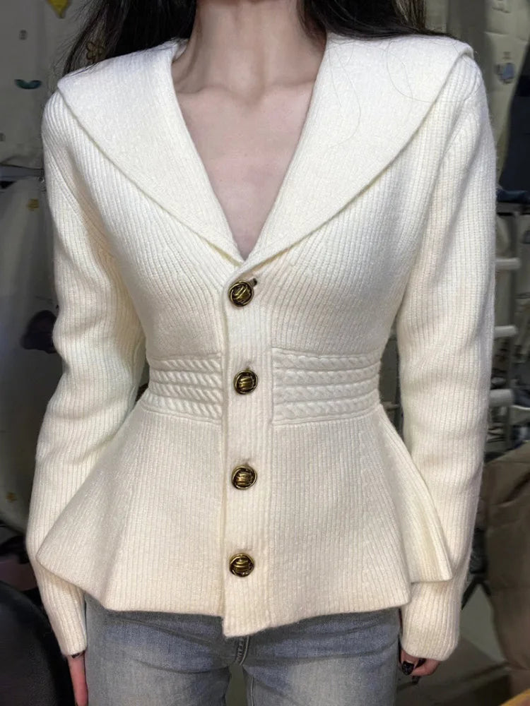 Getadme Small Fragrance Elegant Slim Women Cardigan V-neck Autumn Korean Chic Gentle Soft Waxy Tops Temperament Knitwear Sweater