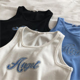 Summer y2k clothing Casual Aesthetic Camisole Female Sleeveless Angel Embroidery Vest Quality Knitted Camis 90's women Tank Tops