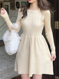 High Quality 2023 New Autumn Winter Knitted Sweater Dress Women A-line Solid High Waist Vestidos Elegant Korean Mini Dresses