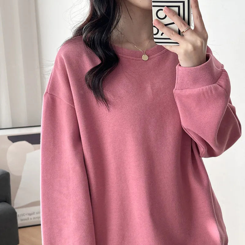 Getadme-Women's Sweater Spring and Autumn Korean Version Cotton Loose Long-sleeved Coat Lazy Wind Small Thickening Coat