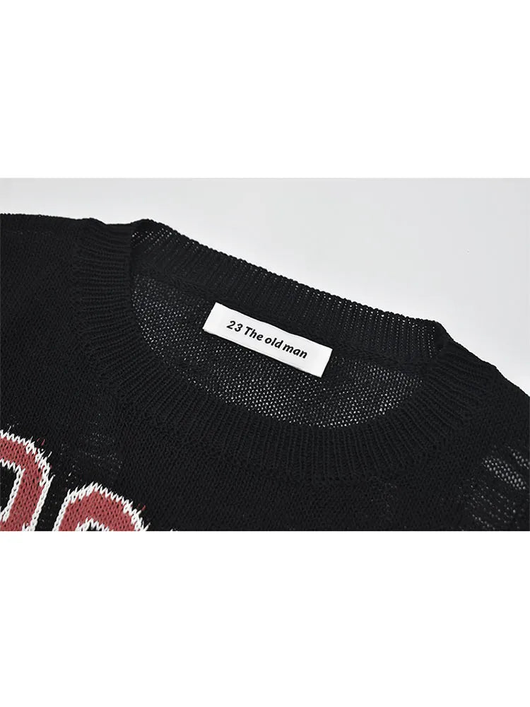 Getadme Woman Fall American Vintage Knit Top Baddie Style Cropped O-neck Sweaters Long Sleeve 2000s Irregular Design Pullovers Grunge