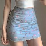 Getadme-Floral Print Mesh High Waist Mini Skirt Ladies Kawaii skirt premium pastel Lace-up sweet Y2k Harajuku Kawaii Sexy Pencil Skirt