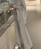 Getadme Autumn Winter 2 Pieces Women Sets Knitted Tracksuit New Turtleneck Sweater and Wide Leg Jogging Pant Pullover Suits